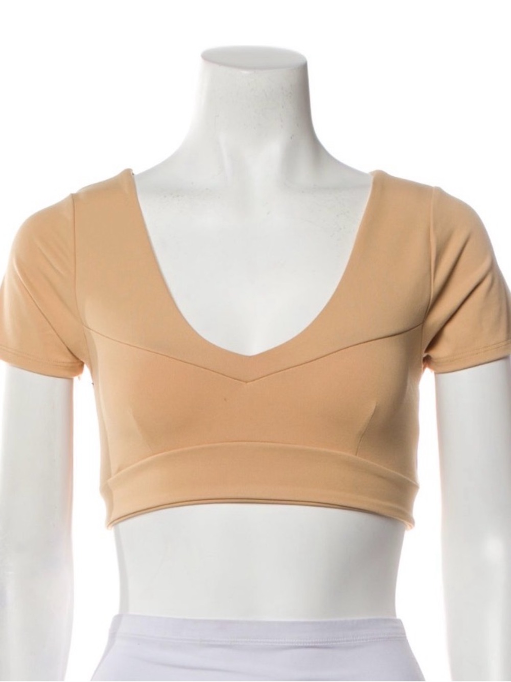 Live The Process Short Sleeve V-Neck Crop Top - Nude